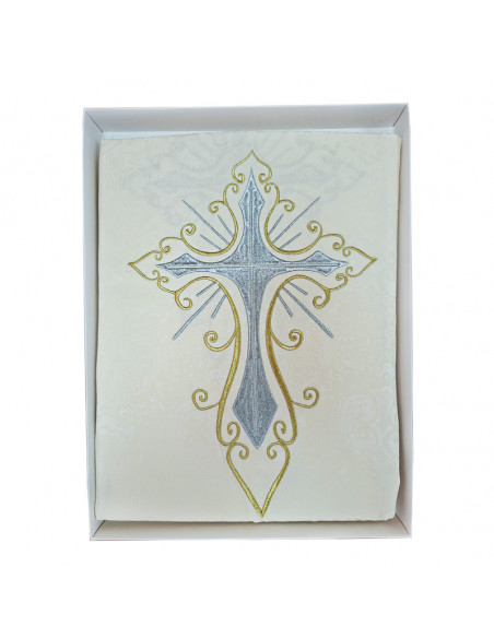 Casulla Adamascada Bordada Cruz Grande Con Dorada Alrededor