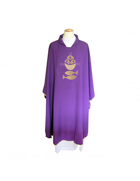 Casulla Con Estola Panes Y Peces Ribeteada Dorada Kor/205 Morada Fin