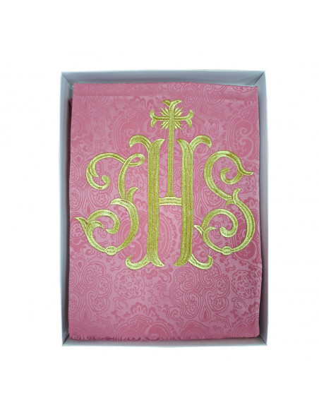 Casulla Adamascada Bordada Jhs Rosa