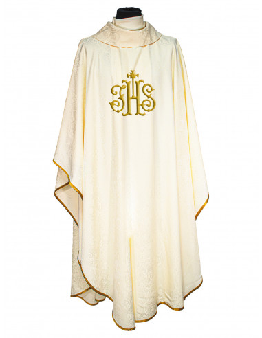 Casulla Adamascada Bordada Jhs Crema
