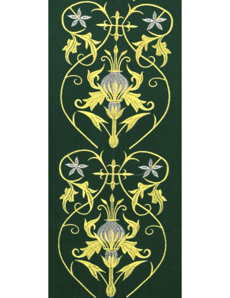 Conjunto 4 Casullas Seis Adornos Florales Tela Adamascada Sobre Galon Central