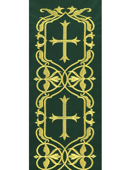 Conjunto 4 Casullas Cinco Cruces Dentro Cenafa Tela Adamascada Sobre Galon Central