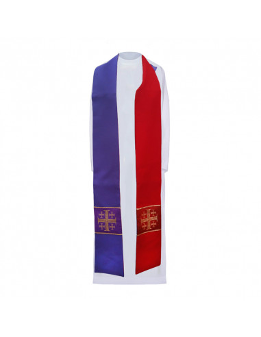 Estola Reversible Morada -Roja Estampada Cruz Griega