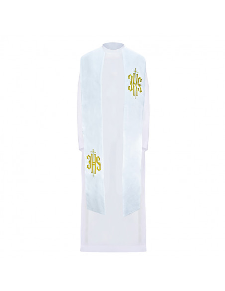 Estola bordada JHS con cruz larga a dos alturas ecru