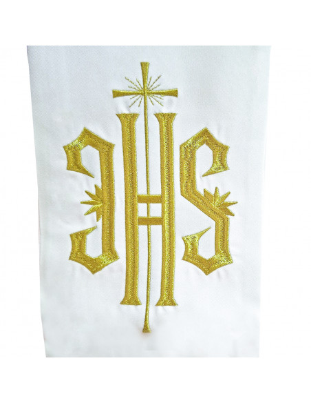 Estola bordada JHS con cruz larga a dos alturas ecru