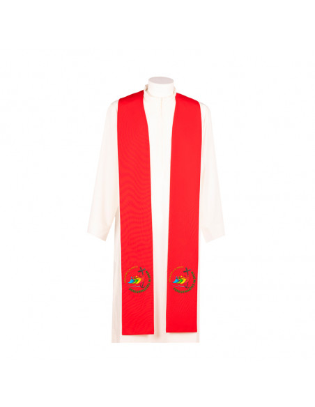 Estola Bordada Cruz Con Pedreria Roja Y Flecos Le/2010 Dorada