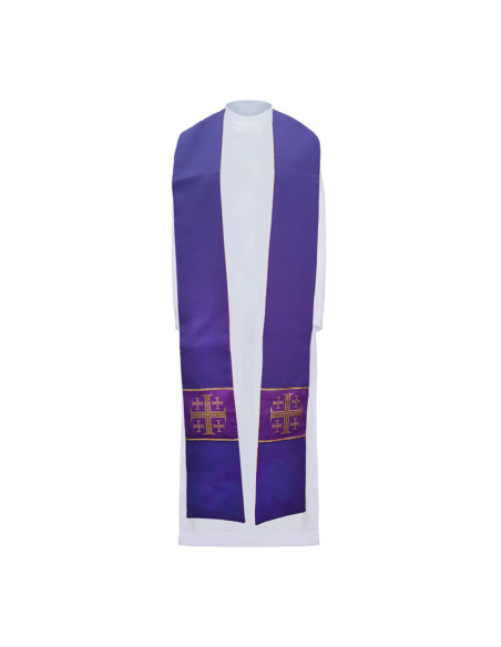 Estola Reversible Morada -Roja Estampada Cruz Griega