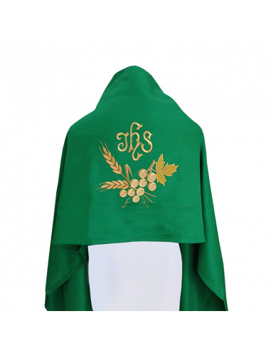 Paño De Hombros Bordado Jhs Con Uvas Y Espigas N326 Verde