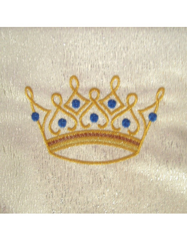 Cubre Ambon Bordado Mariano Tres Flores De Lis Y Corona Arriba Fondo Plateado