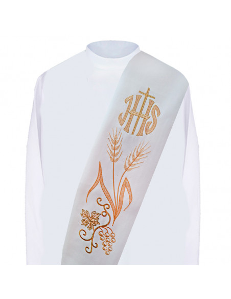 Estola Diaconal Blanca Bordada Jhs