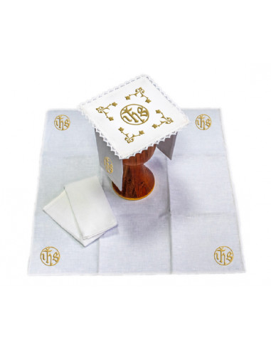 Juego De Altar Lino Bordado JHS Dentro Circulo sdm003