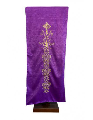 Cubre Ambon Bordado Cruz con 2 Espigas Debajo y Cenefa Floral Morado