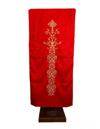 Cubre Ambon Bordado Cruz con 2 Espigas Debajo y Cenefa Floral Rojo