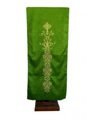 Cubre Ambon Bordado Cruz con 2 Espigas Debajo y Cenefa Floral Verde