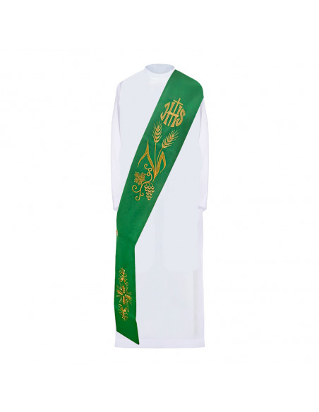 Estola Diaconal Verde Bordada Jhs