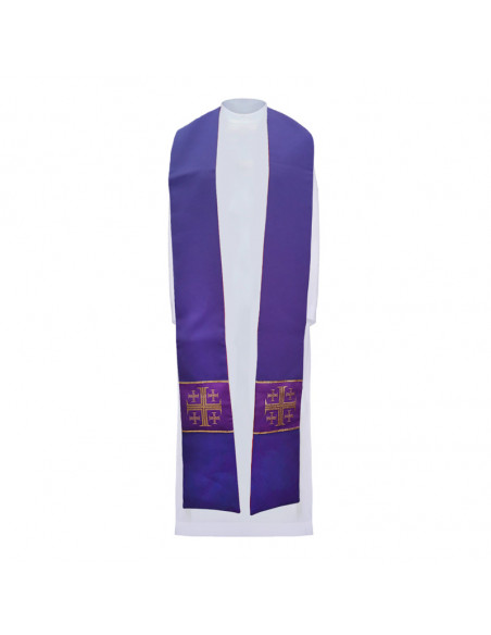 Estola Reversible Morada -Roja Estampada Cruz Griega