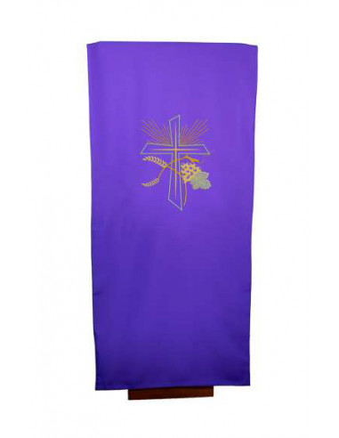 Cubre Ambon Bordado cruz ancha con rayos y uvas y espigas cruzadas morado