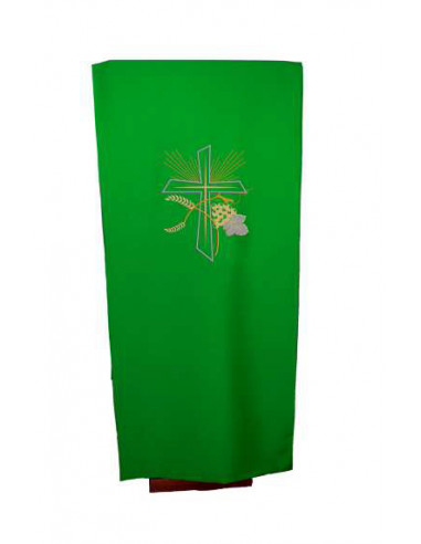 Cubre Ambon Bordado cruz ancha con rayos y uvas y espigas cruzadas verde