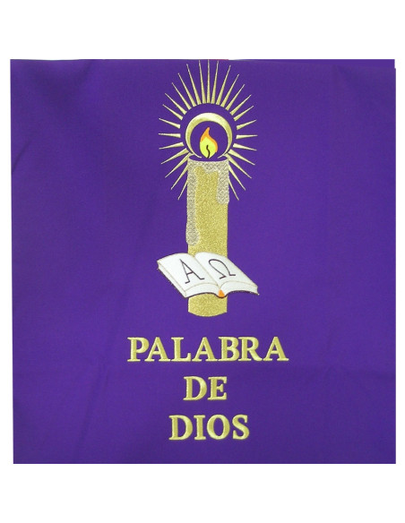 Cubre Ambon Bordado Vela Con Libro Y Texto Palabra De Dios Kzs/694 Morado