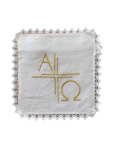 Juego De Altar Lino Bordado Alfa y Omega SDM16