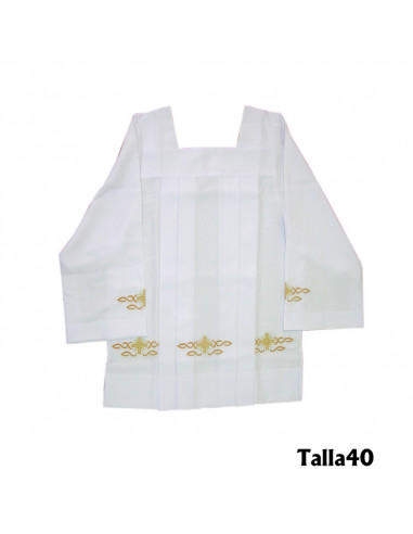 Roquete Canonigo Blanco Con Cruz Dorada Talla T-140