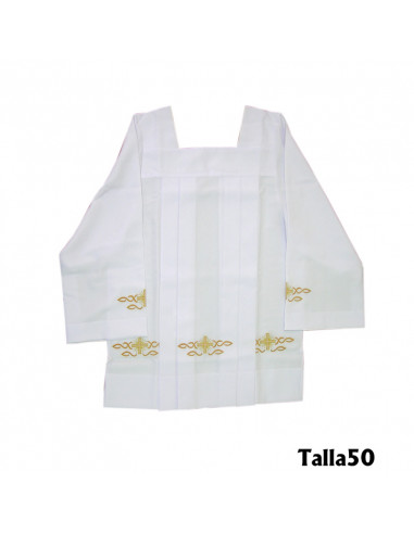 Roquete Canonigo Blanco Con Cruz Dorada Talla T-150
