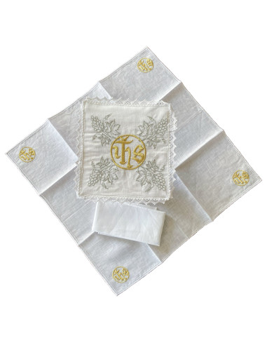 Juego De Altar Lino Bordado IHS con...