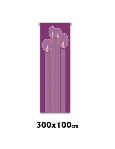 Estandarte Liturgico Morado Adviento Cuatro Velas 300x100cm