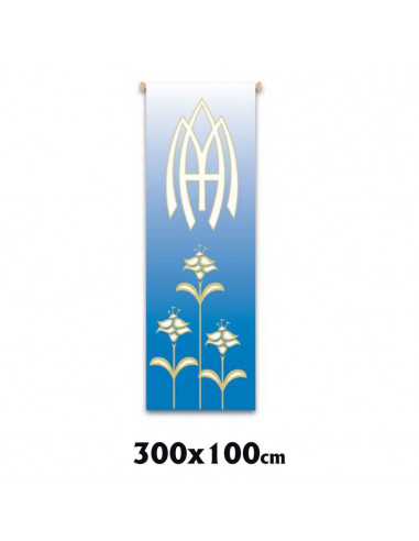 Estandarte Liturgico Azul Mariano Con Lirios 300x100cm