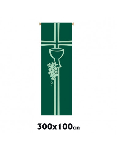 Estandarte Liturgico Verde Caliz Y Uvas Con Cruz Fondo 300x100cm