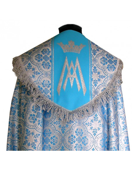 Cubre Ambon Bordado Mariano Tres Flores De Lis Y Corona Arriba Fondo Plateado
