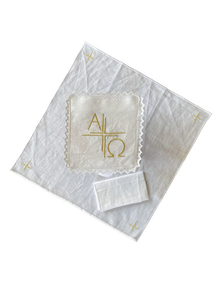 Juego De Altar Lino Bordado Alfa y Omega SDM16