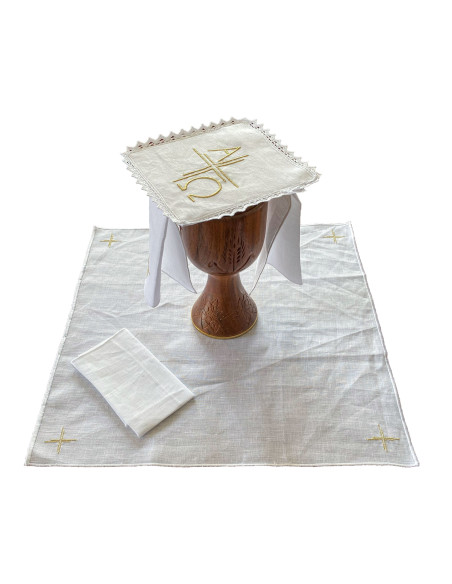 Juego De Altar Lino Bordado Alfa y Omega SDM16