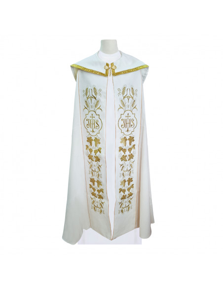 Capa Pluvial Bordada Cruz Con 2 Espigas Y Cenefa Floral