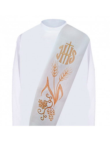 Estola Diaconal Blanca Bordada Jhs