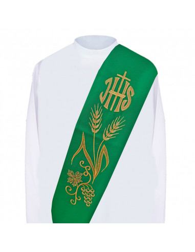 Estola Diaconal Verde Bordada Jhs