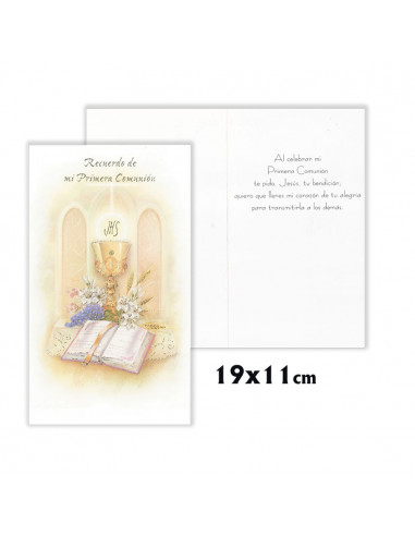 Tarjeta Primera Comunion Inyeccion Oro Con Sobre Texto Recuerdo De MI Primera