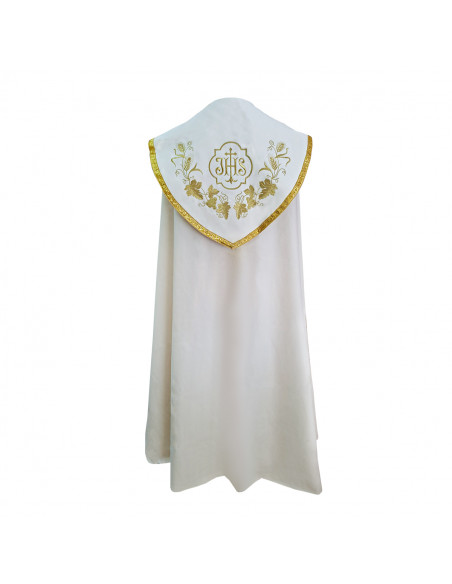 Capa Pluvial Bordada Jhs Con Cruz Larga En Roseton Espigas Y Uvas