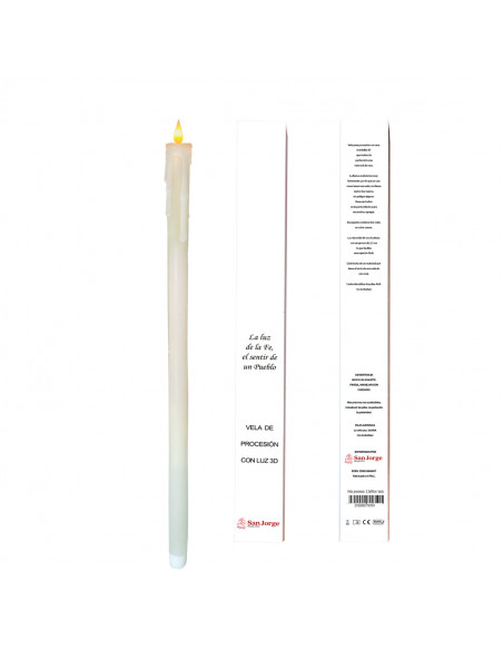 Vela Procesion Led 2.3X80cm Tacto Cera Natural A Pilas No Incluidas