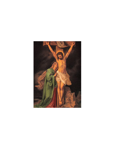 Estampa Con Oracion S-1031/1 Jesus En La Cruz Con La Virgen