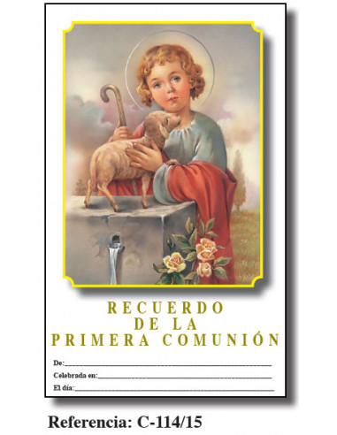 Lamina Primera Comunion 21. 5 X 34cm Niño Jesus Con Cordero C-114/15