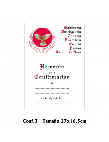 Diploma Confirmacion Mod Conf.3 27x16.5cm Paloma Roja