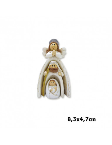 Nacimiento Res 8. 5x5cm Angel Con Sagrada Familia Pt Debajo 3 Figuras Serie Blanca