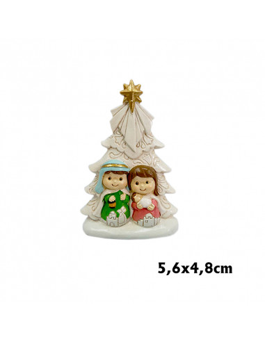 Nacimiento Res 9. 3x5. 3cm Sagrada Familia Infantil Pt Con Arbol Detras