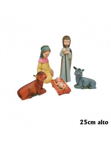 Nacimiento Esc 5 Figuras 25cm Niño Con Cuna Tipo Artesania