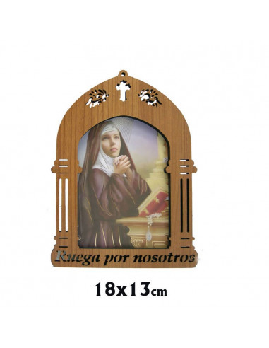 Capilla 13x18cm Santa Rita Brillo Oro Y Marco Grabado Ruega Por Nosotros