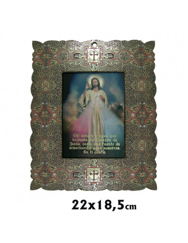 Capilla Rectangular 19x22cm Jesus Misericordioso Brillo Oro Marco Decorado Estilo Bizantino