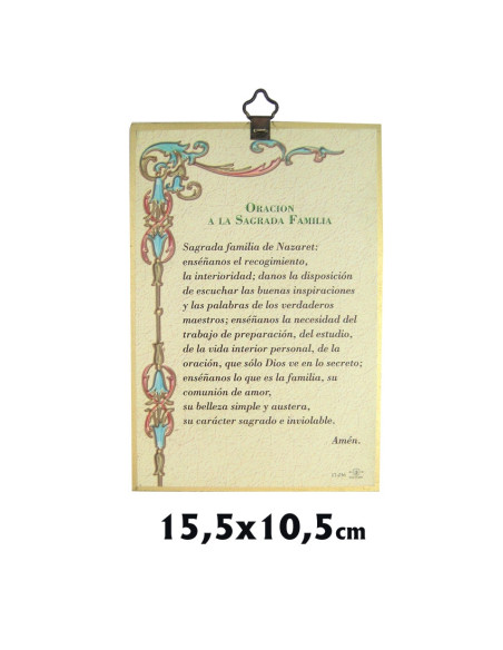 Tabla Madera Sagrada Familia 15. 5X10. 5Cm Fondo Dorado Tesalas Y Retro Oracion
