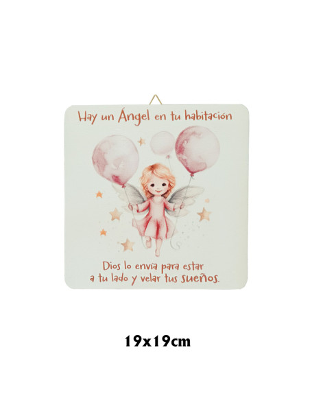 Cuadro Infantil Angelita Con Globos 19X19cm Blanco Acabado Relieve Y Caja