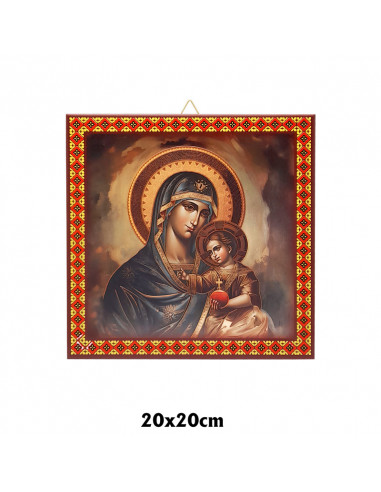 Cuadro ceramica Virgen manto azul Niño con corazon con impresion en relieve